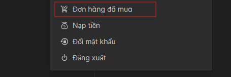 Mục đơn hàng đã mua chứa thông tin tài khoản mail